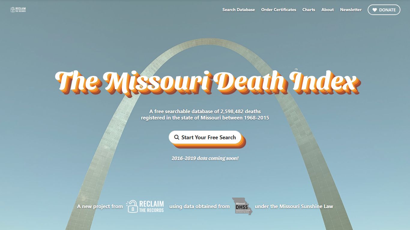 The Missouri Death Index // Free searchable database of 2,598,482 ...